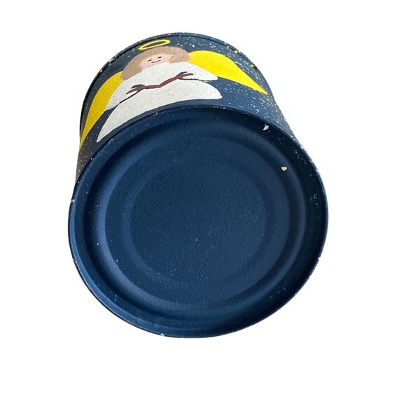 Angel Holiday Tin Bucket Navy Raffia & Wire Handle - Picture 5 of 6